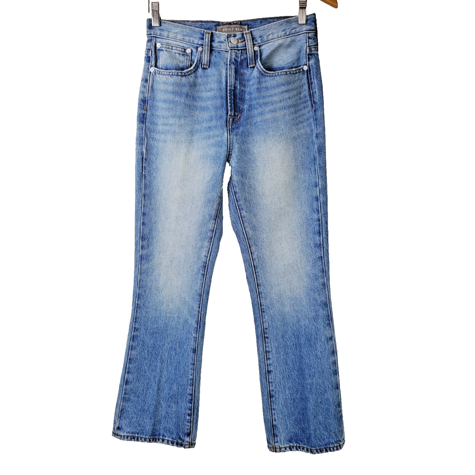 J Crew Point Sur Womens 26 Jeans 11" Kick Out Crop Blue Distressed High Rise